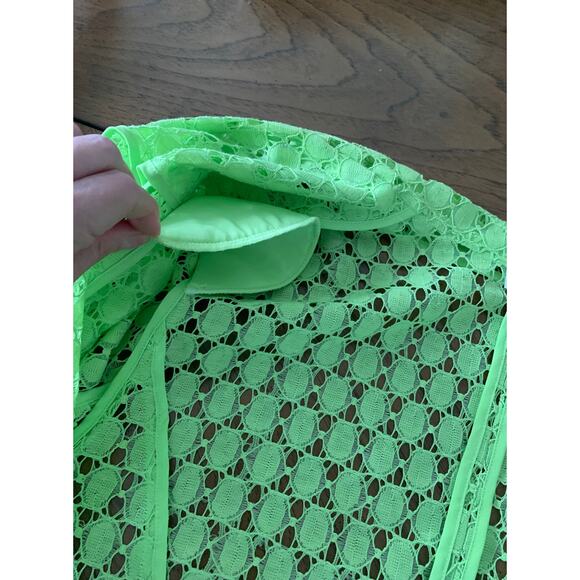 Chico's Jacket Lime Green Lace Cut Out Sheer Button Up 3/4 Sleeves Size 2 US 12 - Picture 11 of 15